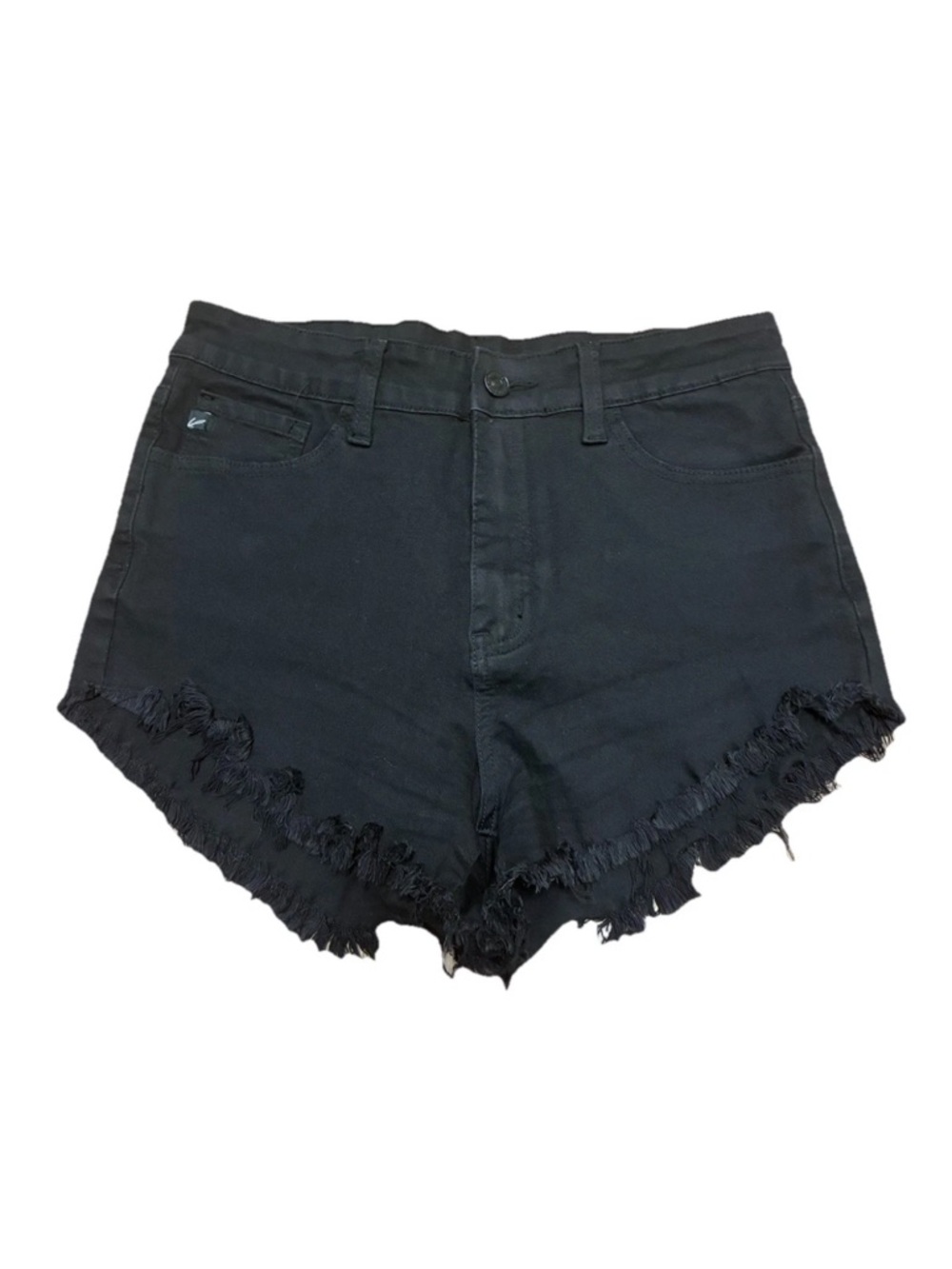 Kancan Black Denim Shorts Womens Size 28 High Rise Frayed Hem Distressed Cutoff
